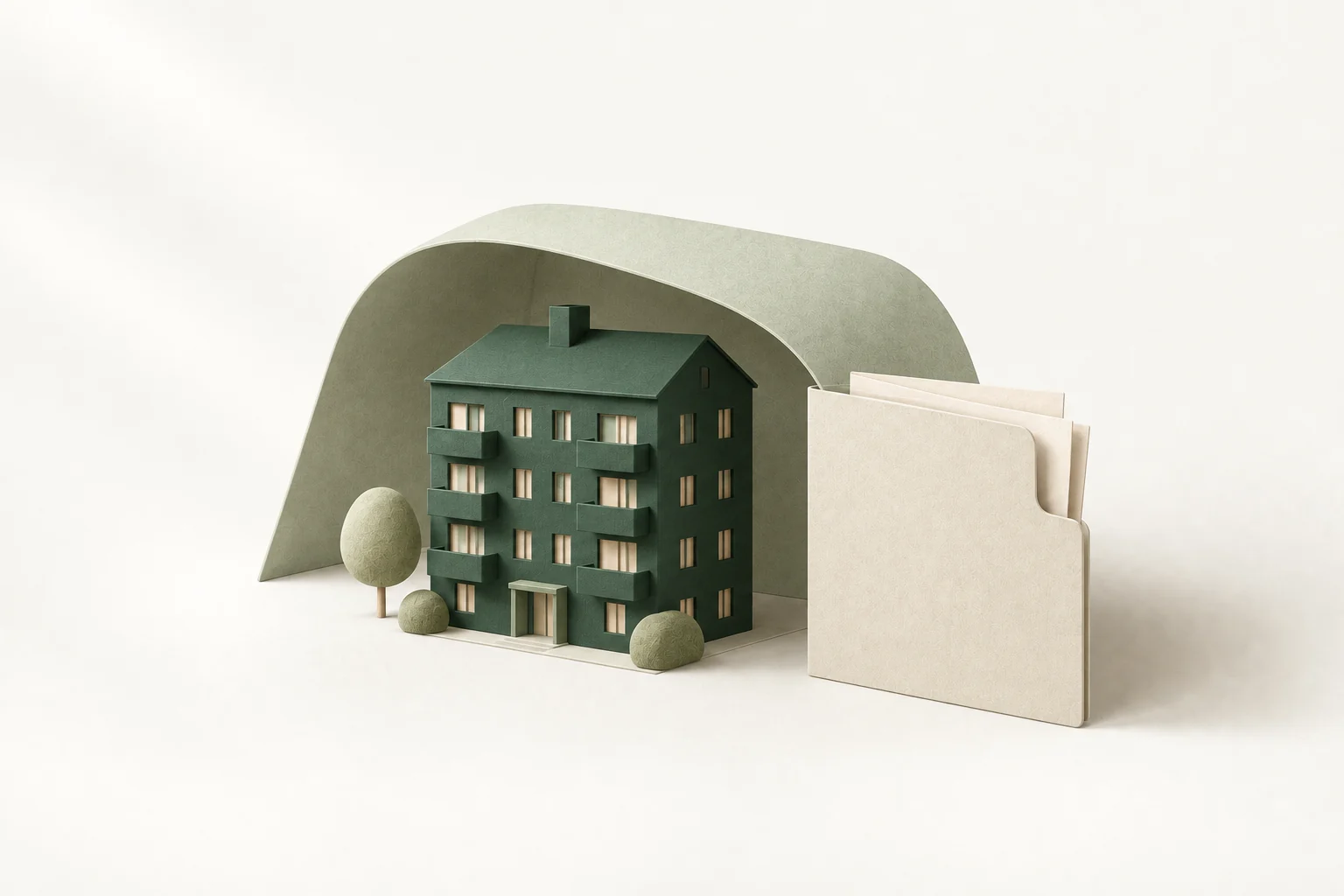 Illustration av ett skyddat bostadshus och dokumentmapp